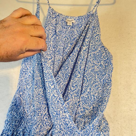Splendid Romper Jumper Woman's Medium Blue/ White Geometric All Rayon Made USA - Picture 7 of 16